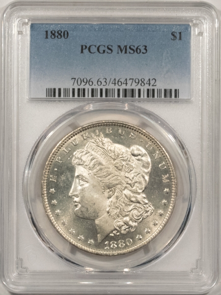 Morgan Dollars 1880 MORGAN DOLLAR – PCGS MS-63, BLAST WHITE & PREMIUM QUALITY!