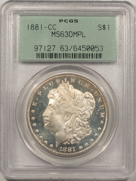 Morgan Dollars 1881-CC MORGAN DOLLAR – PCGS MS-63 DMPL, DEEP MIRROR PROOFLIKE, OLD GREEN HOLDER