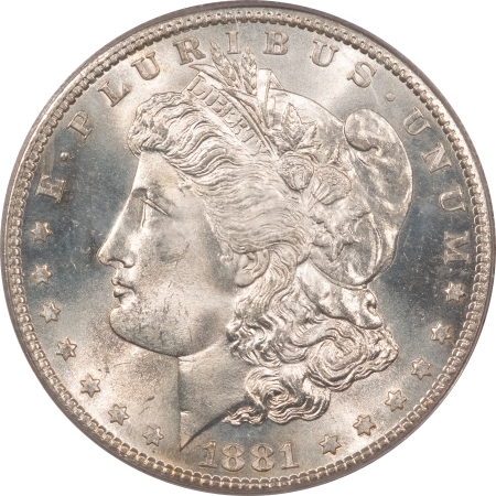 Morgan Dollars 1881-S MORGAN DOLLAR – PCGS MS-65, WHITE GEM, PREMIUM QUALITY, OLD GREEN HOLDER!