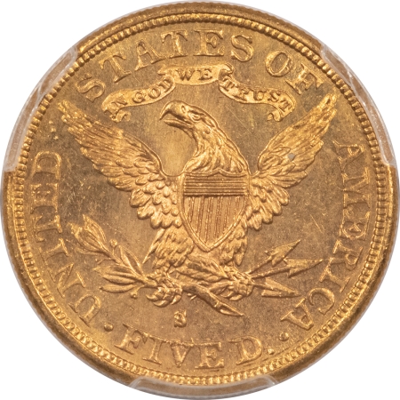 $5 1881-S $5 LIBERTY GOLD, PCGS MS-63 PL; GOOD MIRRORS, DEEP FIELDS-RARE PROOFLIKE!