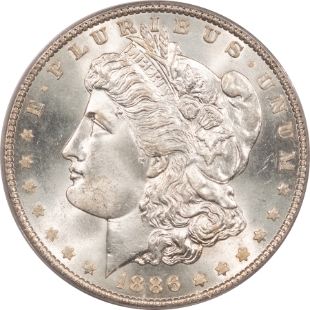 Morgan Dollars 1886 MORGAN DOLLAR – PCGS MS-65, 66 QUALITY, WHITE, OGH, PREMIUM QUALITY!