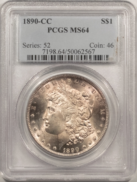 Morgan Dollars 1890-CC MORGAN DOLLAR – PCGS MS-64, NICE ORIGINAL LUSTER, CRISP, FULL STRIKE!