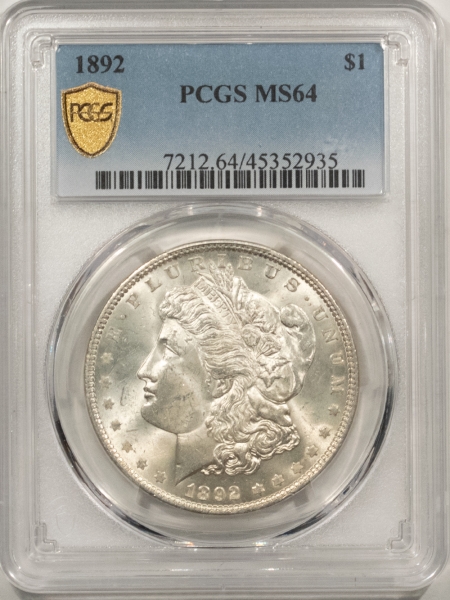 Morgan Dollars 1892 MORGAN DOLLAR – PCGS MS-64, WHITE & LUSTROUS, NICE LOOK!