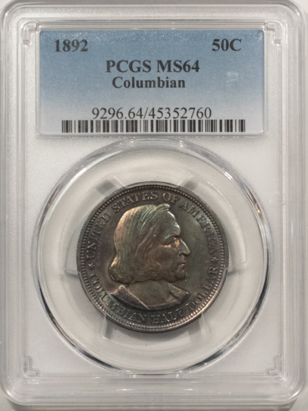New Certified Coins 1892 COLUMBIAN COMMEMORATIVE HALF DOLLAR – PCGS MS-64, GORGEOUS COLOR LOOKS GEM!