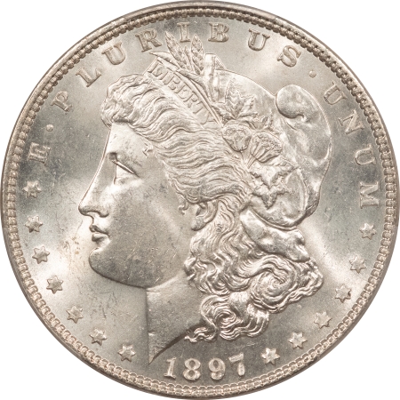 Morgan Dollars 1897 MORGAN DOLLAR – PCGS MS-64, WHITE, CLOSE TO GEM!