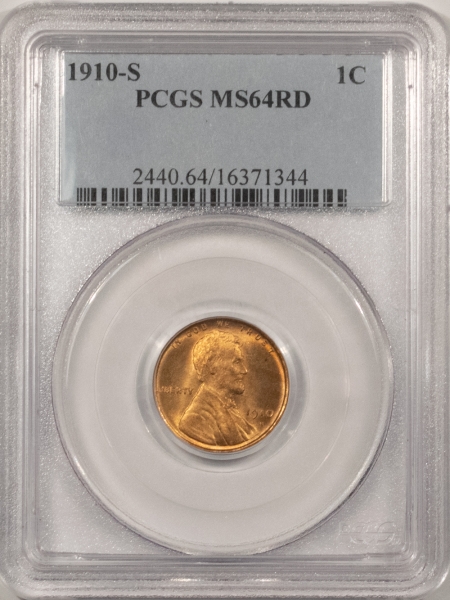 Lincoln Cents (Wheat) 1910-S LINCOLN CENT – PCGS MS-64 RD, FRESH!
