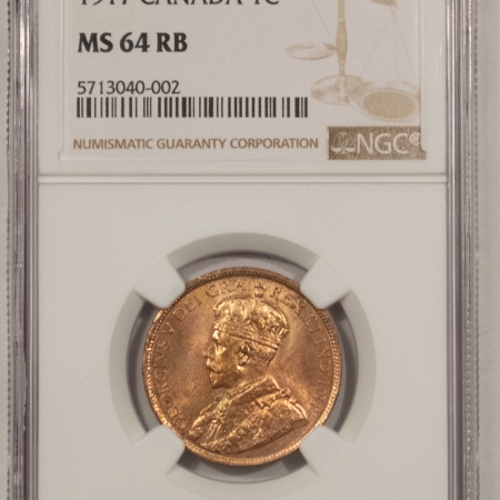 Other Numismatics 1917 CANADA LARGE CENT, KM-21 – NGC MS-64 RB, LOOKS FULLY RED, PQ+!