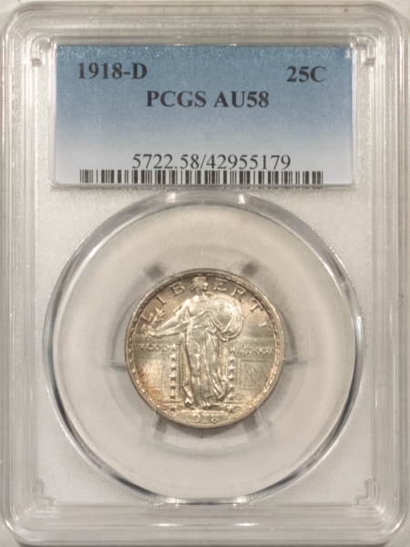 New Certified Coins 1918-D STANDING LIBERTY QUARTER – PCGS AU-58, PREMIUM QUALITY & LOOKS BU, PRETTY