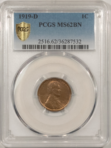 Lincoln Cents (Wheat) 1919-D LINCOLN CENT – PCGS MS-62 BN