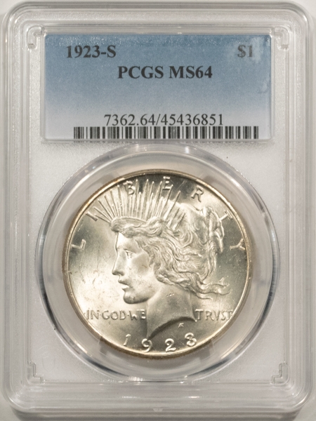New Certified Coins 1923-S PEACE DOLLAR – PCGS MS-64, BLAZING WHITE & FULLY STRUCK, PREMIUM QUALITY!