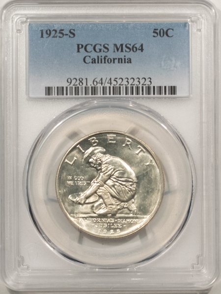 New Certified Coins 1925-S CALIFORNIA COMMEMORATIVE HALF DOLLAR – PCGS MS-64, BLAZING LUSTER & PQ!