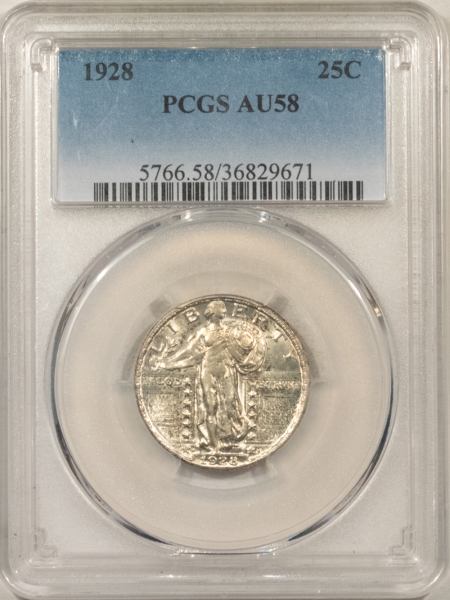 New Certified Coins 1928-D STANDING LIBERTY QUARTER – PCGS AU-58 PQ! (LABEL ERROR SAYS 1928 ON TAG)