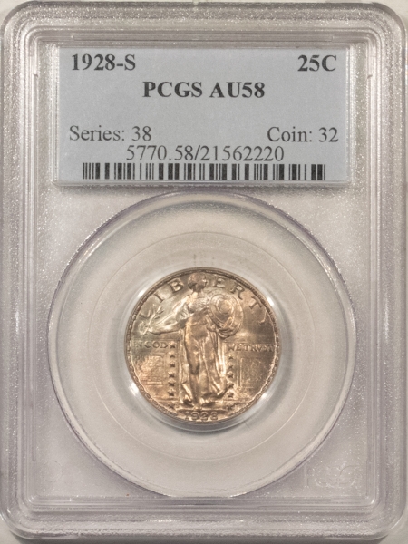 New Certified Coins 1928-S STANDING LIBERTY QUARTER – PCGS AU-58, ORIGINAL & PREMIUM QUALITY!