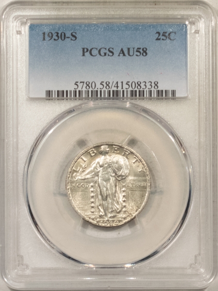 New Certified Coins 1930-S STANDING LIBERTY QUARTER – PCGS AU-58, SATINY WHITE & NICE!