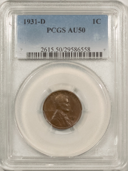 Lincoln Cents (Wheat) 1931-D LINCOLN CENT – PCGS AU-50, NICE HIGH GRADE BROWN
