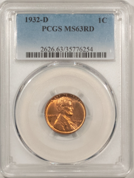 Lincoln Cents (Wheat) 1932-D LINCOLN CENT – PCGS MS-63 RD, FULLY RED & PQ!