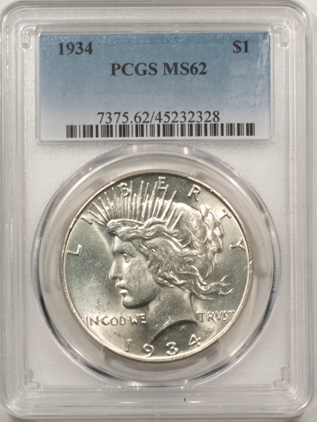 New Certified Coins 1934 PEACE DOLLAR – PCGS MS-62, BLAST WHITE!