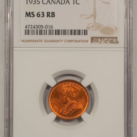 New Store Items 1935 CANADA SMALL CENT, KM-28 – NGC MS-63 RB, PRETTY & NEARLY FULL RED!