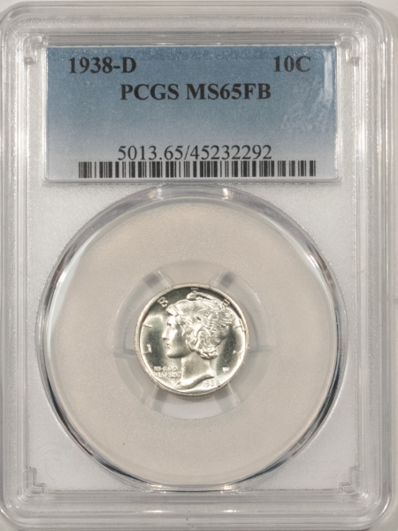 Mercury Dimes 1938-D MERCURY DIME – PCGS MS-65 FB, BLAST WHITE!