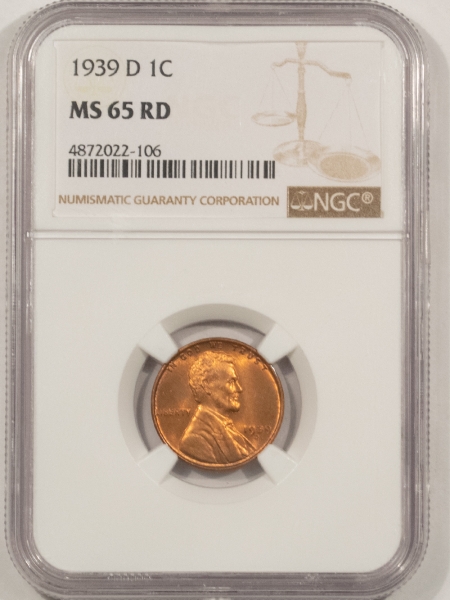 Lincoln Cents (Wheat) 1939-D LINCOLN CENT – NGC MS-65 RD