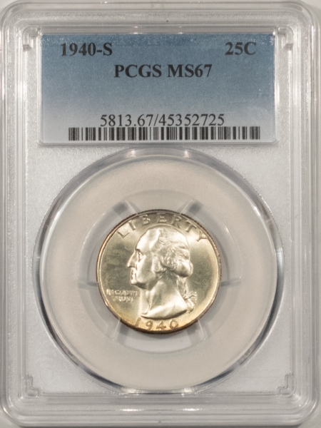 New Certified Coins 1940-S WASHINGTON QUARTER – PCGS MS-67, PRETTY, SUPERB GEM!