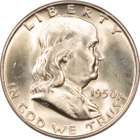 Franklin Halves 1950-D FRANKLIN HALF DOLLAR – PCGS MS-65 FBL, BLAZING WHITE GEM!
