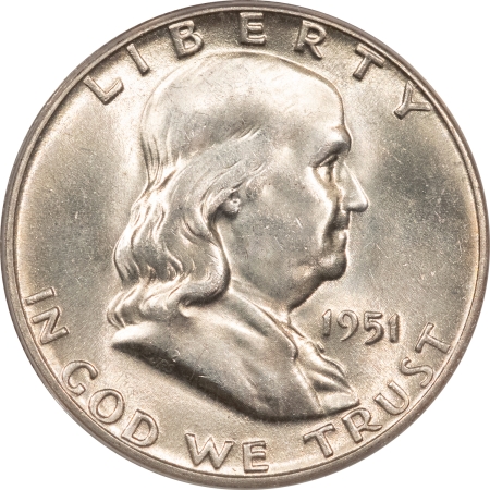 Franklin Halves 1951 FRANKLIN HALF DOLLAR – ANACS MS-64 FBL, BLAST WHITE