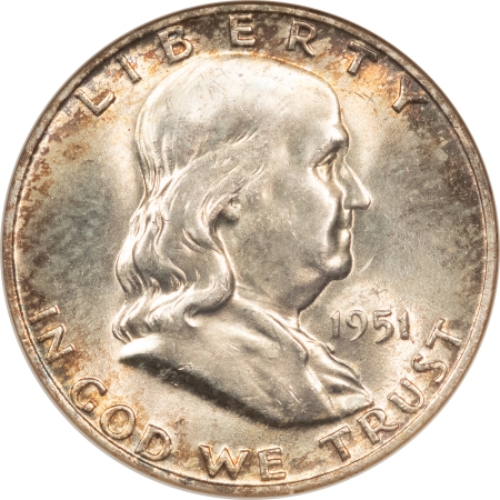 Franklin Halves 1951-D FRANKLIN HALF DOLLAR – ANACS MS-64 FBL, BLAZING LUSTER, OLD WHITE HOLDER
