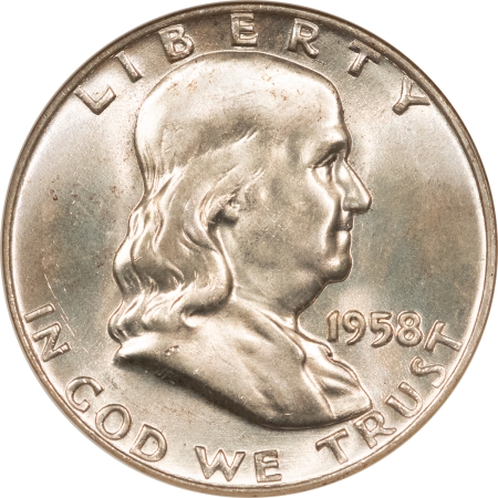 Franklin Halves 1958-D FRANKLIN HALF DOLLAR – ANACS MS-65 FBL, FRESH WHITE & PQ! WHITE HOLDER!
