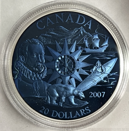 New Certified Coins 2007 $20 CANADA STERLING SILVER INTERNATIONAL POLAR YEAR PLASMA BLUE, GEM PR OGP