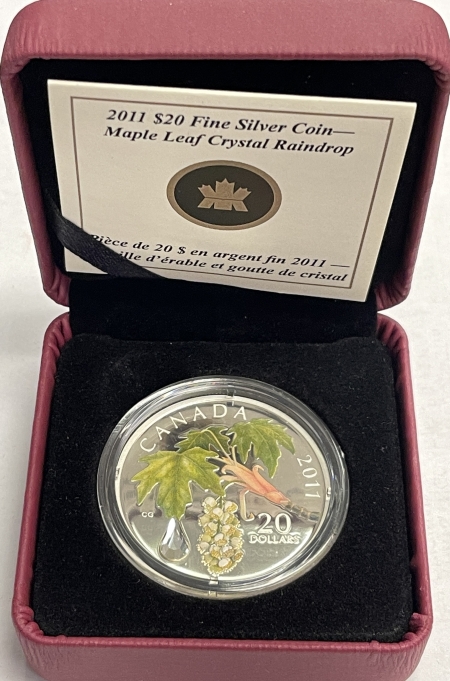 New Certified Coins 2011 CANADA PROOF .999 SILVER $20, CRYSTAL RAINDROP MAPLE, KM-1147, GEM, SCARCE