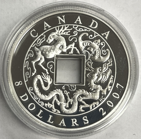 New Certified Coins 2007 CANADA $8 CHINESE SILVER .999 SILVER PROOF, KM-730, GEM PROOF, BOX & COA