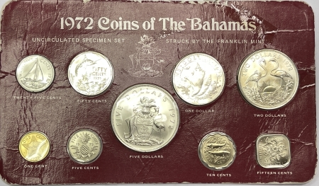 New Certified Coins 1972 COINS OF THE BAHAMAS 9 COIN ORIGINAL MINT SET, KM-MS8, BU, 2.8721 OZ SILVER