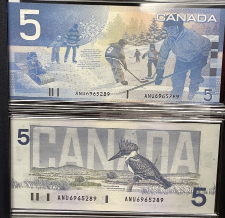 New Certified Coins 1986-2001 CANADA $5 LASTING IMPRESSIONS 2 NOTE SET, MATCHING SERIAL #S CU, BC56B
