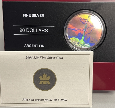New Certified Coins 2006 CANADA $20 .999 SILVER PROOF – CN TOWER, KM-665, HOLOGRAM GEM PR W/ OGP