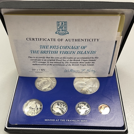 New Certified Coins 1975 BRITISH VIRGIN ISLANDS 6 COIN PROOF SET, KM# PS3 GEM W/ SILVER $1 .7643 ASW