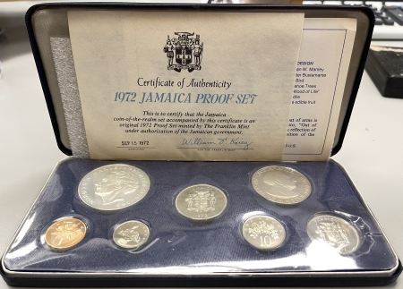 New Certified Coins 1972 JAMAICA 7 COIN PROOF SET, GEM PROOF, BOX/COA KM-PS9 SILVER $5 1.2336 OZ ASW