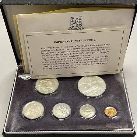 New Store Items 1973 BRITISH VIRGIN ISLANDS 6 COIN PROOF SET, KM# PS1 GEM W/ SILVER $1 .7643 ASW