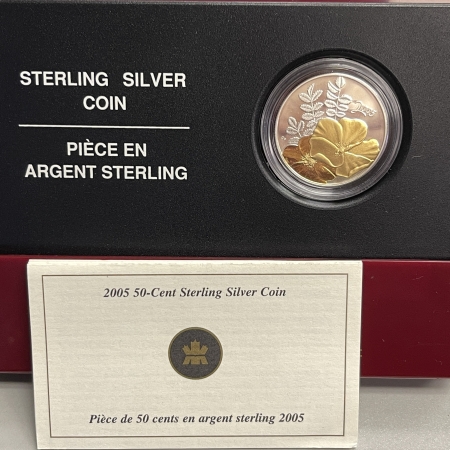 New Store Items 2005 CANADA 50C SILVER PROOF GOLDEN ROSE, COLORIZED KM-536, GEM PROOF IN OGP