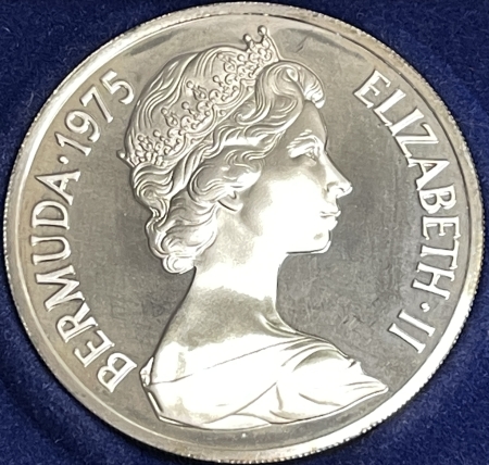 Other Numismatics 1975 BERMUDA $25 .925 SILVER, KM-23a, QUEEN ELIZABETH II VISIT, GEM PROOF W/ OGP