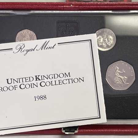 Other Numismatics 1988 UNITED KINGDOM ROYAL MINT 7 COIN PROOF SET, KM-PS55, GEM PROOF, OGP W/ COA