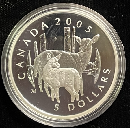 New Store Items CANADA 2005 $5 DEER/FAWN .999 SILVER 1 OZ COIN/STAMP SET-GEM PROOF, WOOD BOX/COA