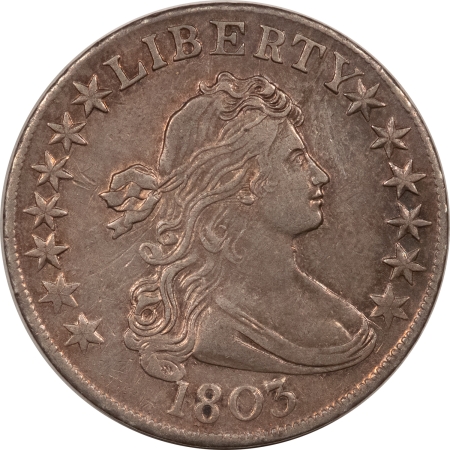 Early Halves 1803 DRAPED BUST HALF DOLLAR, CHOICE AU DETAILS, ORIGINAL PATINA & GREAT LOOKING