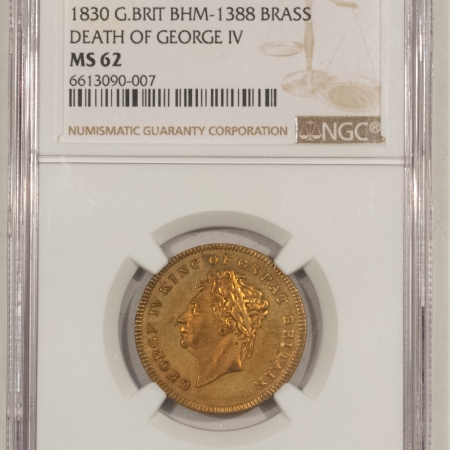 New Store Items 1830 MS BRITISH HISTORICAL MEDAL, DEATH OF GEORGE IV, BHM-1388 BRASS – NGC MS-62