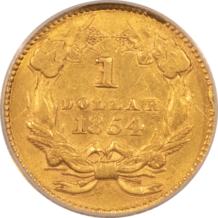 $1 1854 GOLD DOLLAR, TYPE 2 – ANACS AU-53, FLASHY, WELL-STRUCK & PQ, LOOKS 55/55+