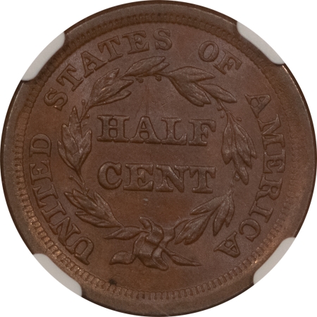 Braided Hair Half Cents 1855 BRAIDED HAIR HALF CENT, C-1 – NGC MS-64 BN, PQ LOOKS GEM, CAC APPROVED!