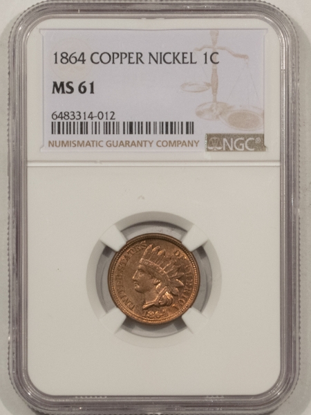 Indian 1864 INDIAN CENT, COPPER NICKEL – NGC MS-61, FLASHY!