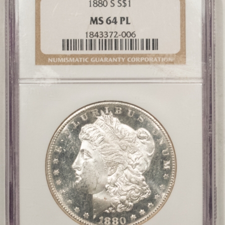 Morgan Dollars 1880-S MORGAN DOLLAR – NGC MS-64 PL, BLACK & WHITE PROOFLIKE!