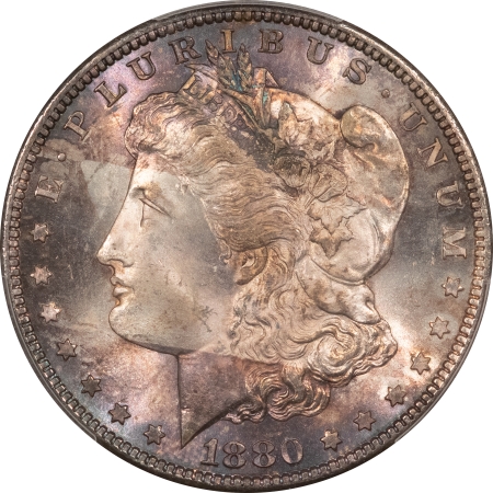 Morgan Dollars 1880-S MORGAN DOLLAR – PCGS MS-65, TONED W/ BLAST WHITE AREA AROUND CHEEK!