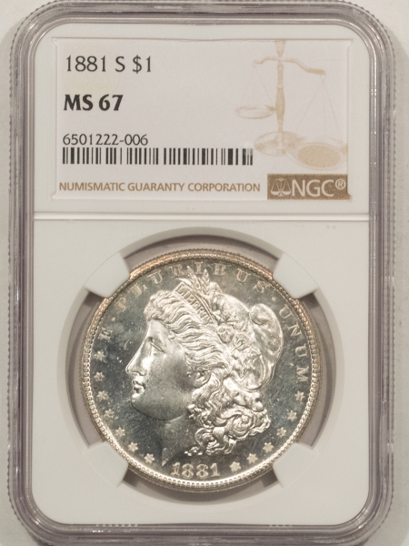 Morgan Dollars 1881-S MORGAN DOLLAR – NGC MS-67 BLAST WHITE & SEMI PROOFLIKE!